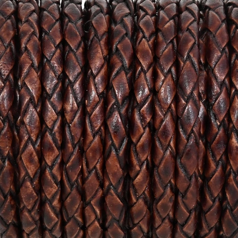 GENIQUE Real/Genuine Round Braided Leather Cord String Rope Folded, Leather Rope for Crafts, Jewelry Making, Necklace, Bracelets (5 Metres) (3mm, Antique Brown Distressed) - Image 4